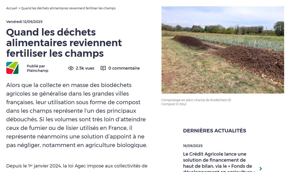 Pleinchamp (12/09/25) : Quand les déchets alimentaires reviennent fertiliser les champs